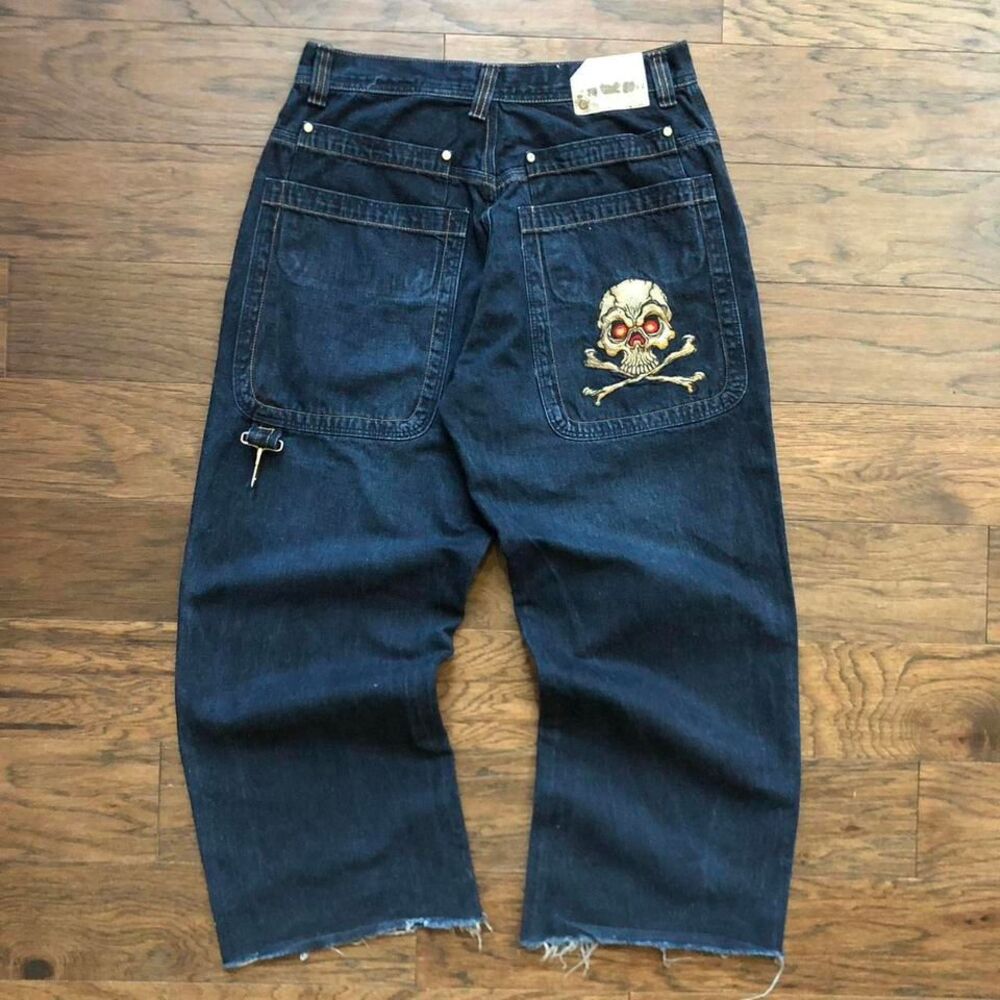 Vintage 90's Jnco Skull and Crossbones Baggy Embroidered Jeans ☠️🔥